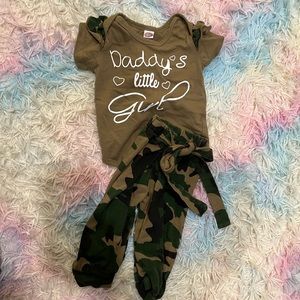 Baby 9-12 month Daddy’s Little Girl camo ruffle onesie and pant set
